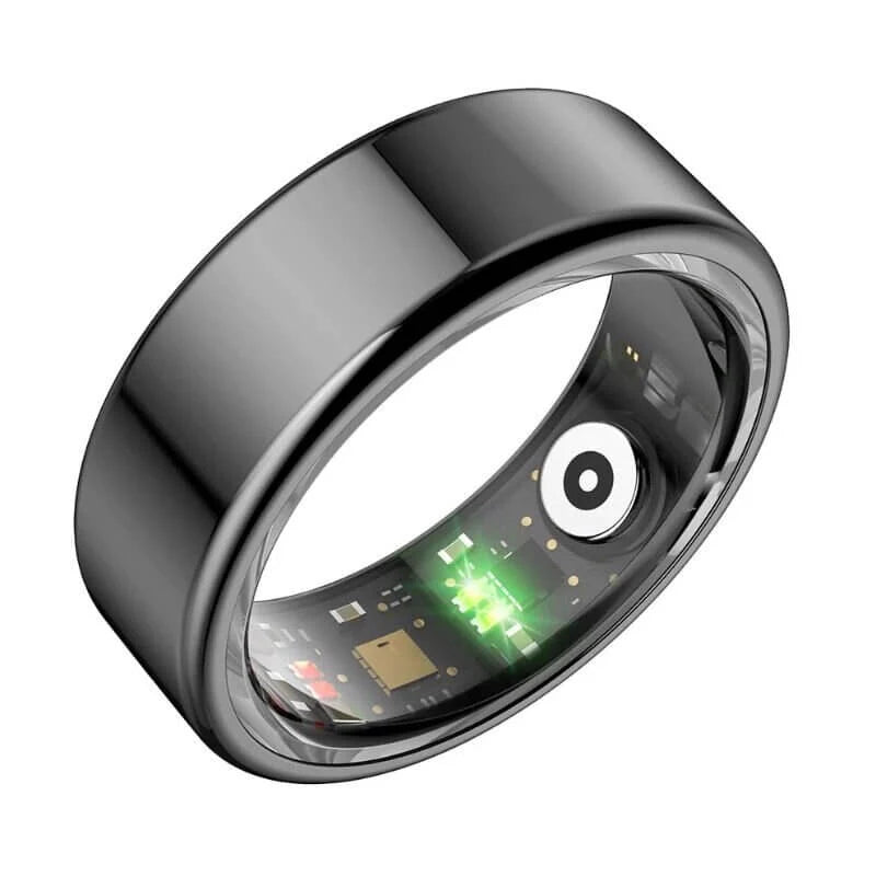 Smart ring with electronic components on a white background