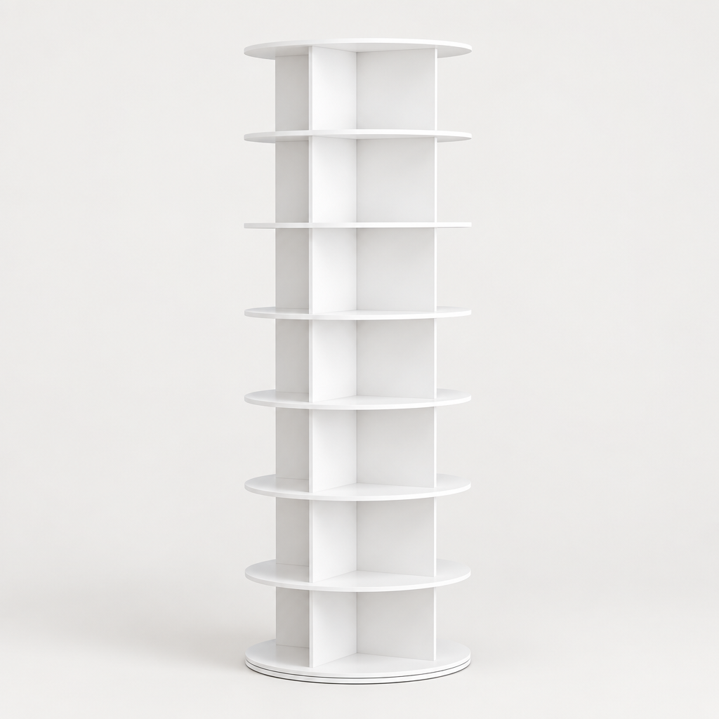Rotating storage tower on a clean studio background
