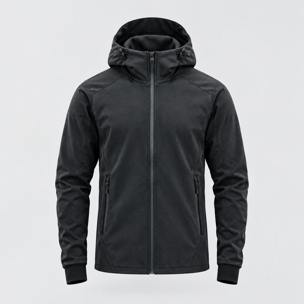 Tech zip hoodie on a clean neutral studio background