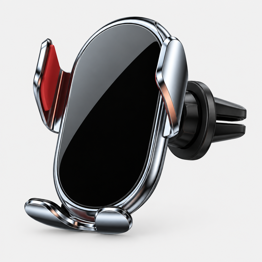 Close view of air vent phone holder clip and rotating joint