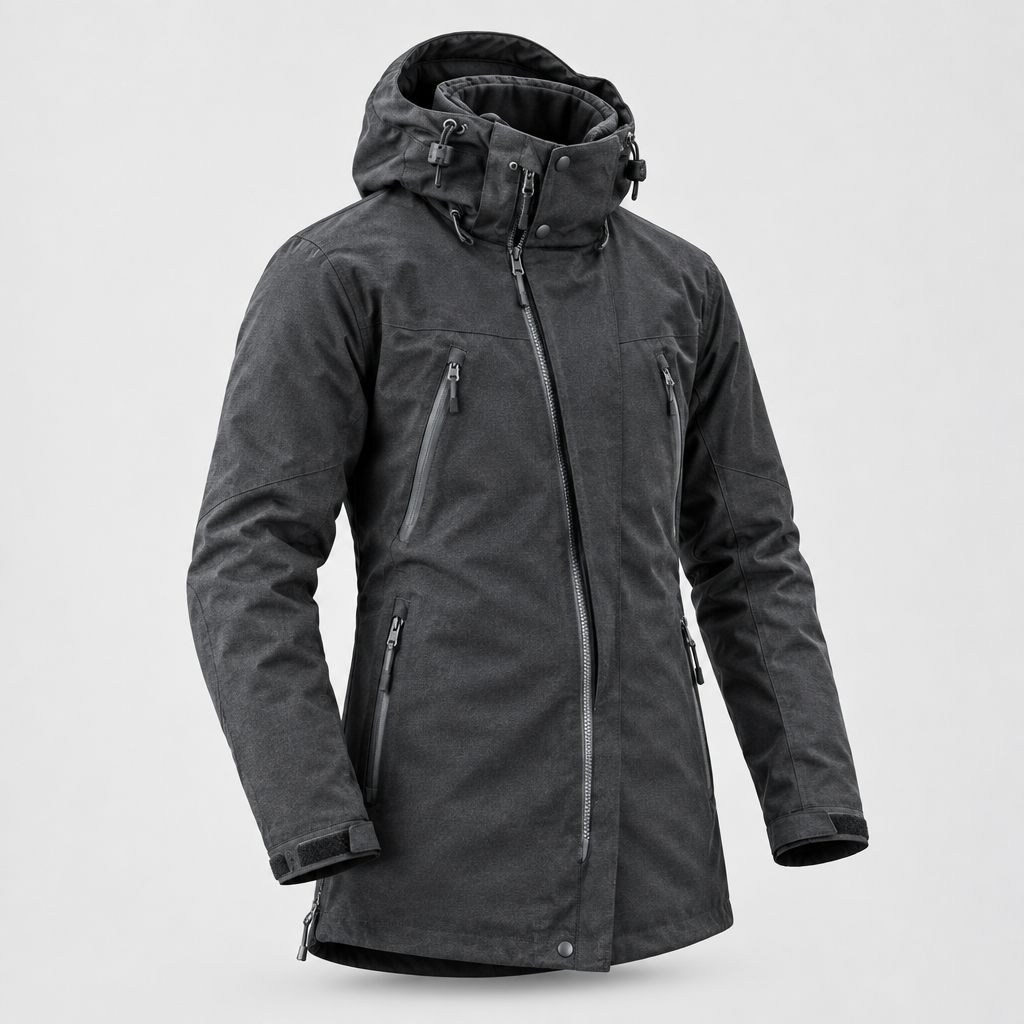 Softshell tech jacket on a clean neutral studio background
