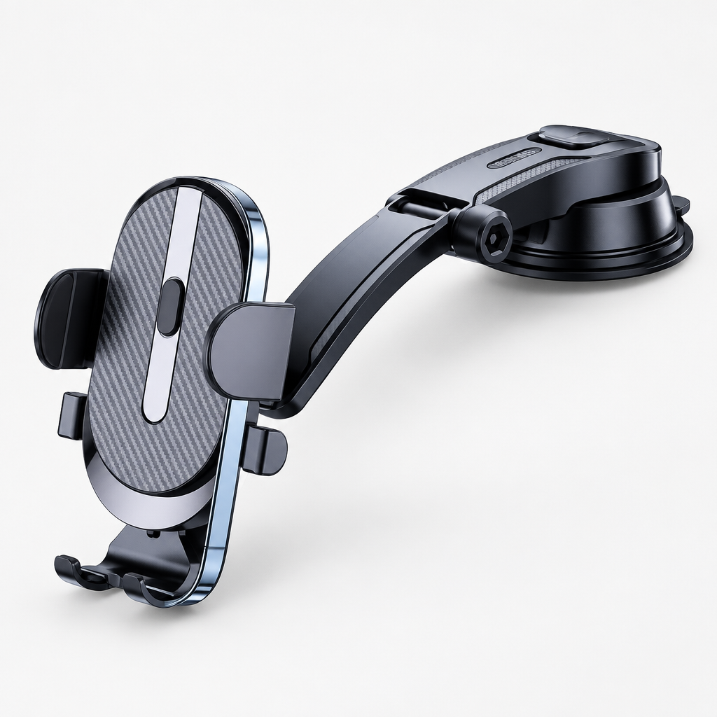 Upgraded car phone dashboard mount on a clean neutral studio background