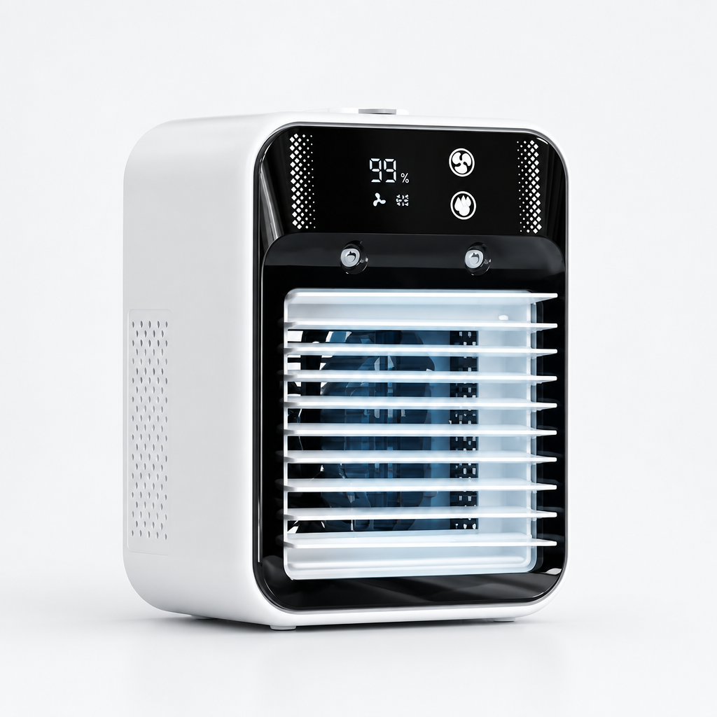 Portable personal air cooler on a clean studio background